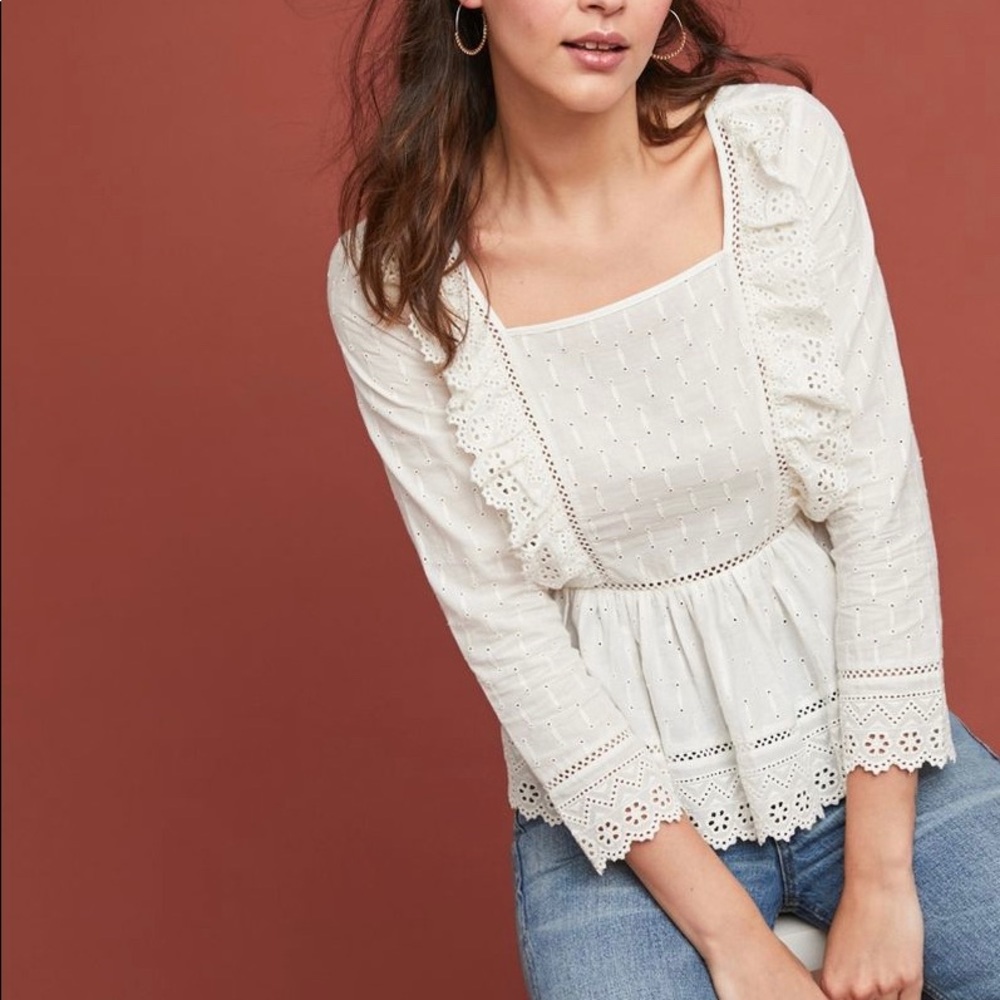 Anthropologie Meadow Rue Edelyn Ruffled Lace Blouse Sz 6